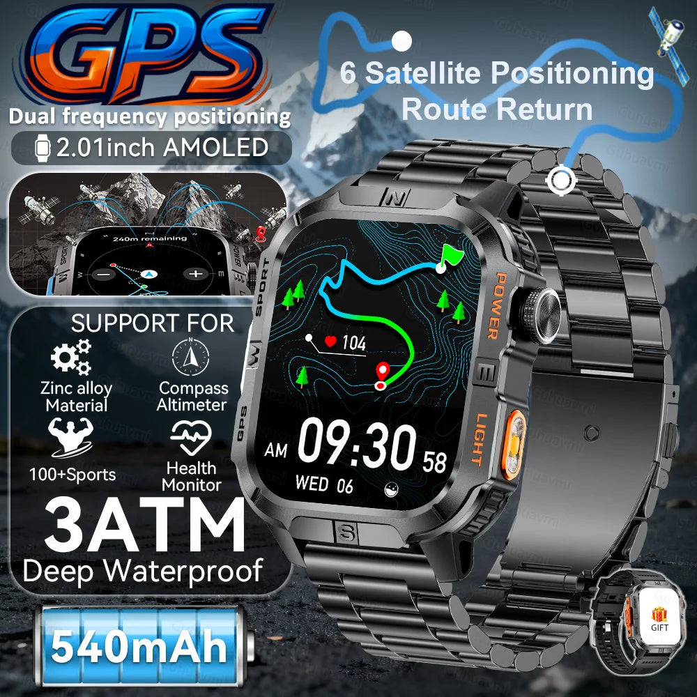 New Outdoor Military Men Smartwatch Equipped With GPS Sports LED Lighting, Compass, Wireless Communication IP68 Waterproof Watch