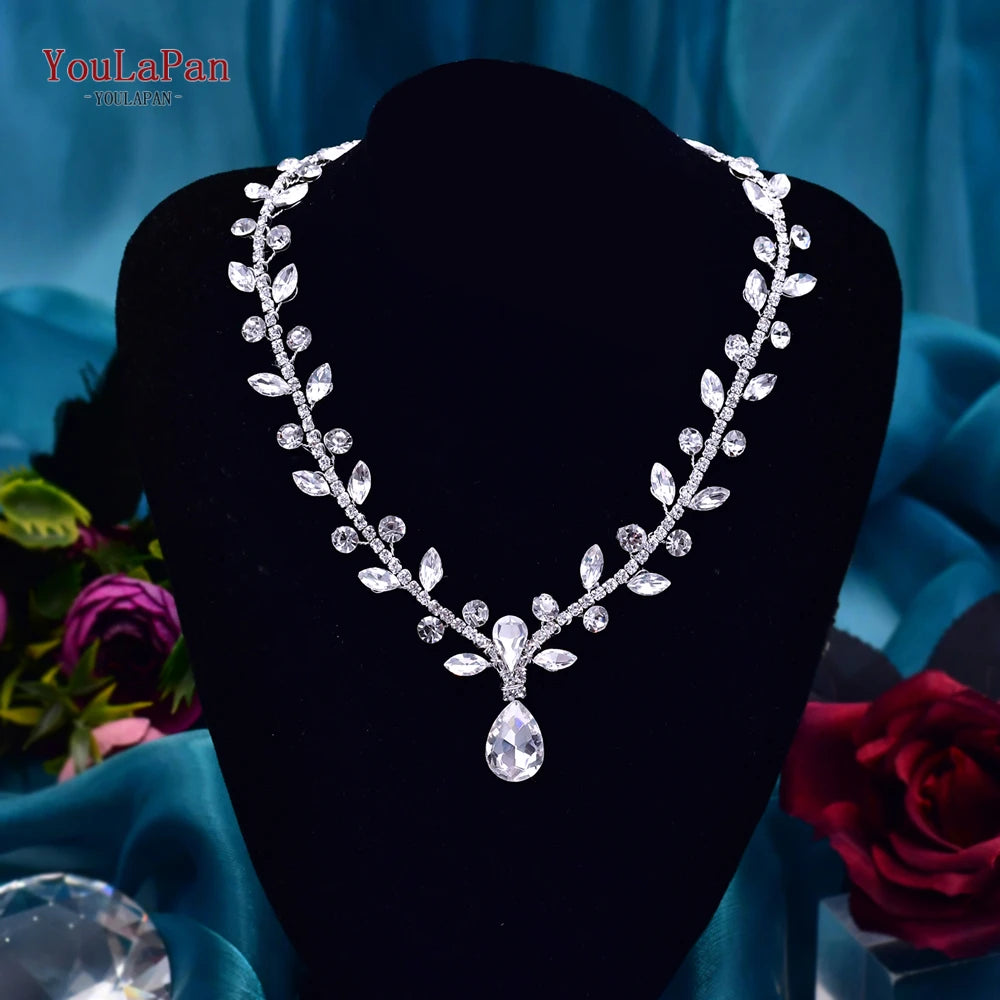 YouLaPan Shiny Crystal Bridal Necklace Ladies Women Collar Chain Choker Wedding Party Rhinestone Brides Accessories HN01