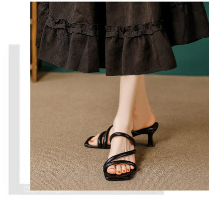 Elegant Ladies Glass Tacones Slippers Open Toe Thick Band Sandals Women High Heels Shoes Wedges Open Toe Slides Beach Sandalias