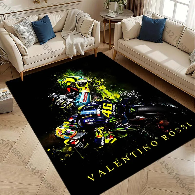 Motorcycle racer leaning corner speed splatter Print Carpet for Living Room Bedroom Sofa Home Decor Non-slip Mat Luxury Gift