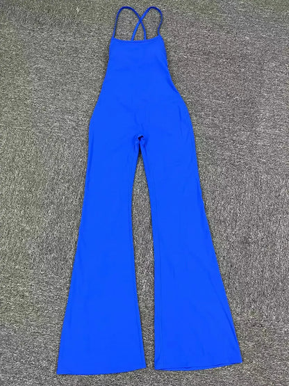 Sports Overalls for Women Sportswear Flared Jumpsuit Woman Padding Jumpsuits Gym Combinaison Femme Coffee Gray Navy Blue Red