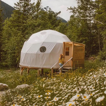 Geodesic Dome Tent, Panoramic View Round Windproof Glamping Shelter for Resort Hotel, Outdoor Campsite Holiday Accommodation