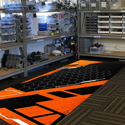 VIKAMA Black Orange Motorcycle Mat Sporty Style Biker Rug Racing Carpet Non-Slip Modern Home Decor Floor Mat for Garage