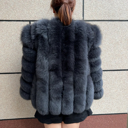 HUAQIUMEISI Real Fox Fur Coat Women's Autumn and Winter Vertical Bar Natural Fox Jacket New Fashion Silver Fox Fur Coat