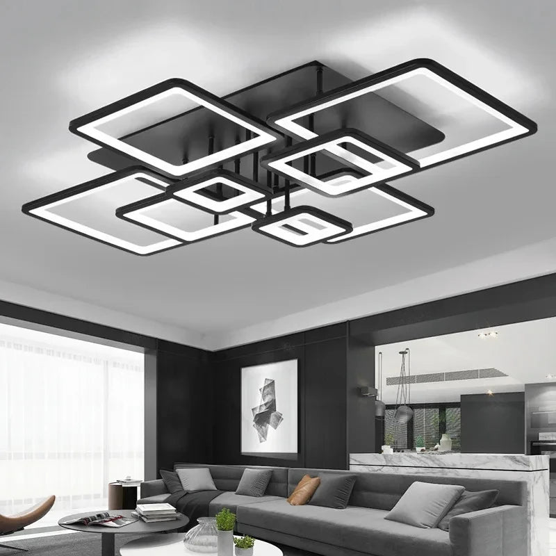 Creative Grid LED Ceiling Light Luxury Villa Hall Black Living Room Decor Dining Room Ceiling Chandelier Home Lustre Fixture