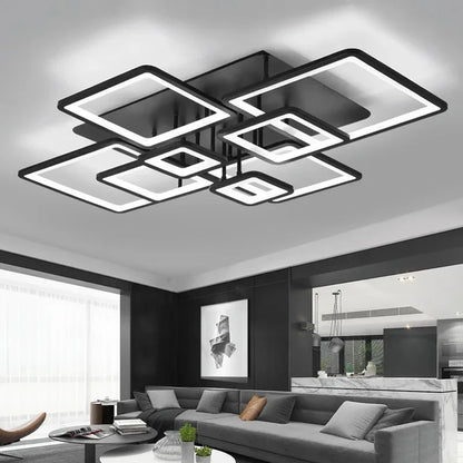 Creative Grid LED Ceiling Light Luxury Villa Hall Black Living Room Decor Dining Room Ceiling Chandelier Home Lustre Fixture