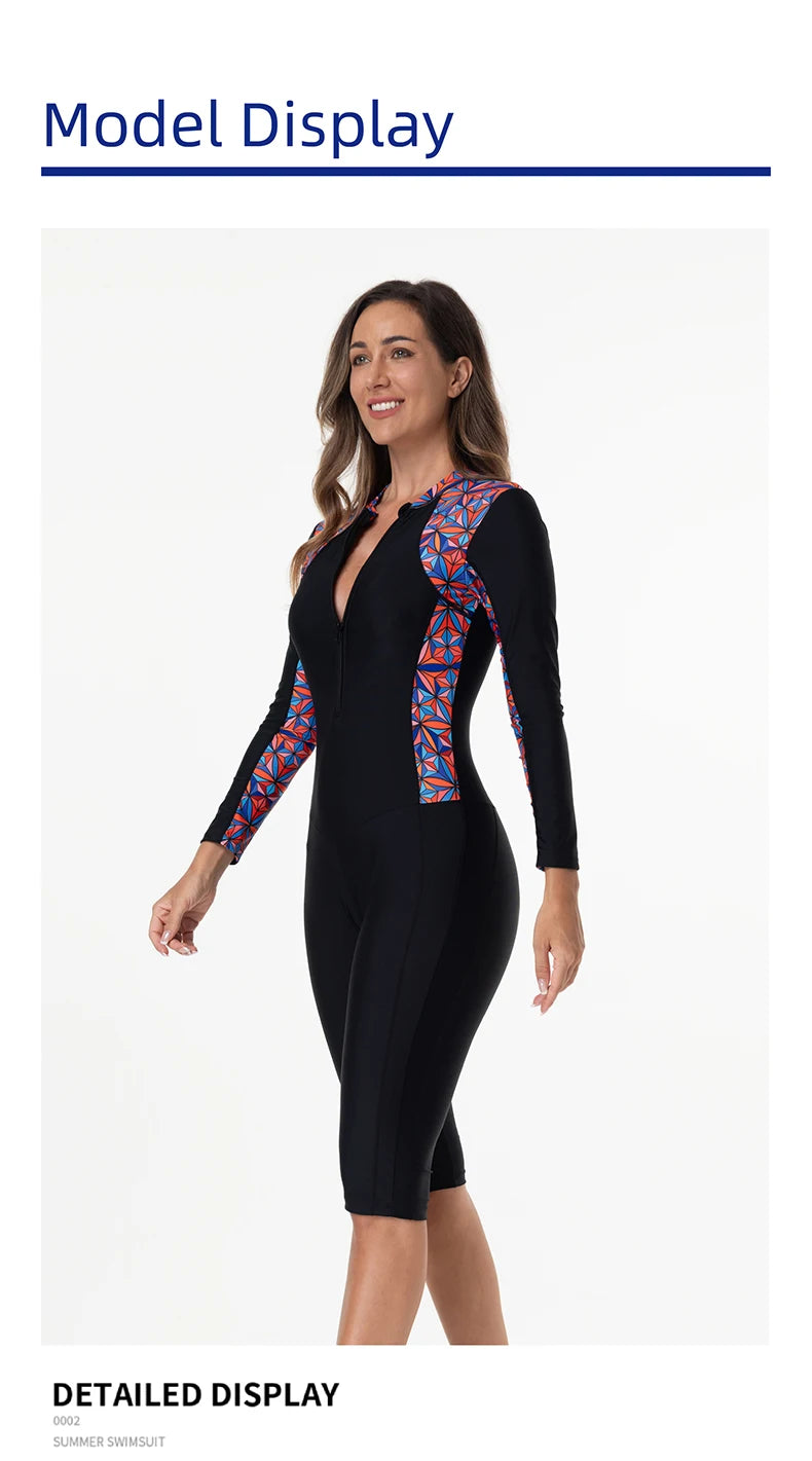 New Women Swimsuit With Sleeve One-Piece Bathing Suits Female Beachwear Sport Style Girls Swimwear Woman Surfing Suit Diving