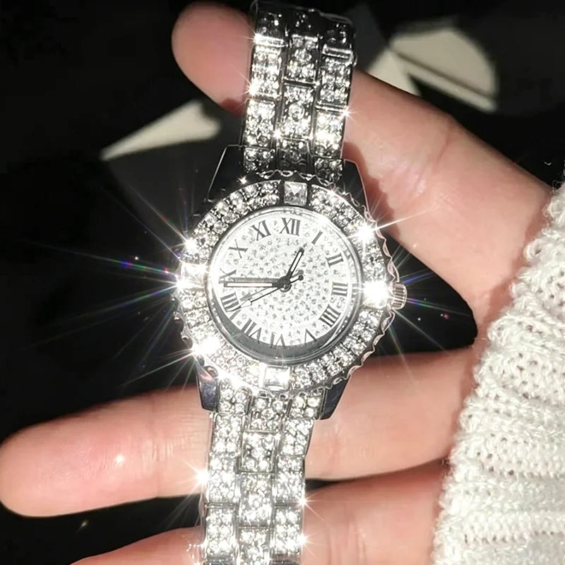 New Luxury Shiny Diamond Watch for Women Elegant Quartz Steel Bracelet Watches Zircon Crystal Fashion Wristwatch Clock Gifts