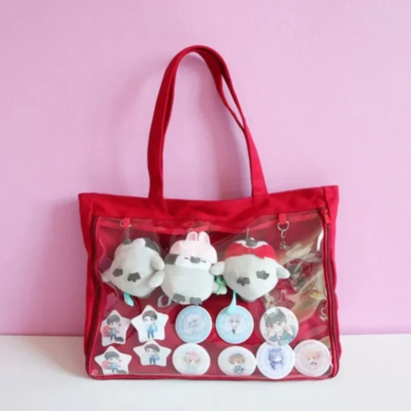 Fashion New Canvas Ita Bag Large Capacity Cartoon Tote Bags for Women Transparent Shoulder Bags Teenage Girls Japanese