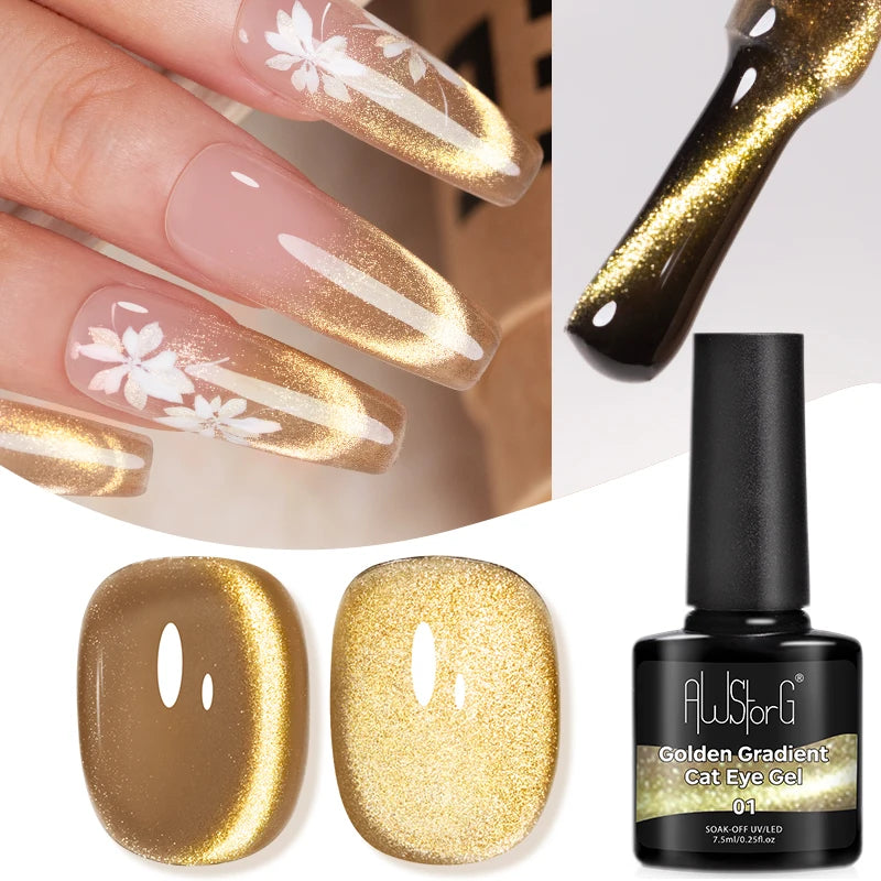 AWStorG 7.5ml Light Color Cat Eye Gel Nail Polish Pink Semi Permanent Glitter Magnetic Gel Soak Off UV LED Varnish Nail Art