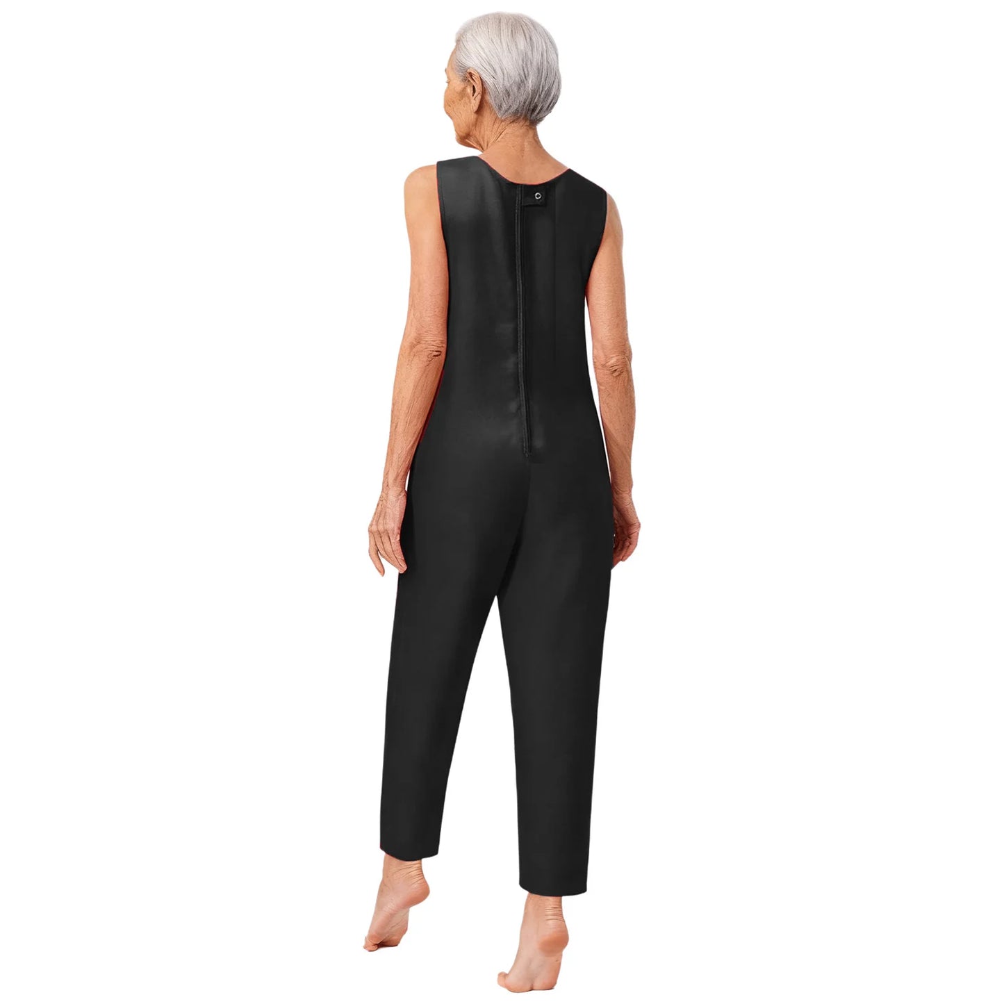 Women's Elderly Anti-Strip Adaptive Jumpsuit Back Legs Zip Long Sleeve Long Pants Nursing Rompers for Special Needs Disabilities