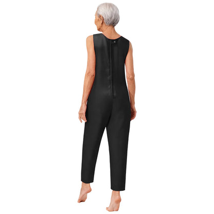 Women's Elderly Anti-Strip Adaptive Jumpsuit Back Legs Zip Long Sleeve Long Pants Nursing Rompers for Special Needs Disabilities