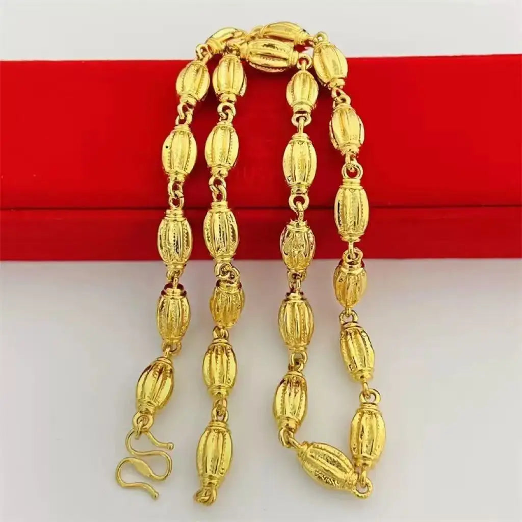 Banquet Grand 9mm Solid Pumpkin Olive Bead Necklace For Men 24K Gold AU999, elegant match for formal suits