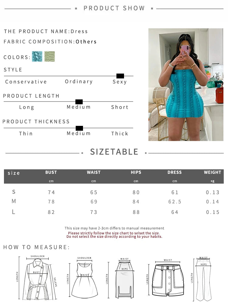 Weird Puss Sexy Snake Pattern Dress Women Strapless Low Chest Peach Hip Hottie Hipster Stretch Skinny Street Midnight Clubwear