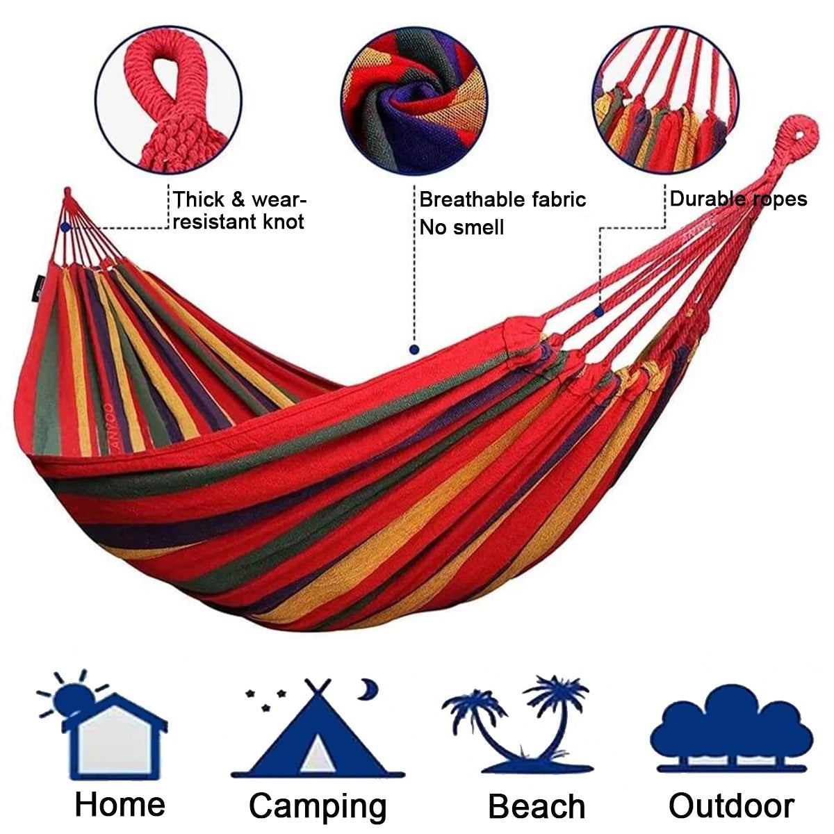 2 Person Double Hammock with Tree Straps - Heavy Duty Cotton Canvas for Patio, Backyard, Garden, Indoor & Outdoor Use (Red,Blue)