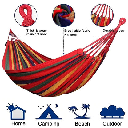 2 Person Double Hammock with Tree Straps - Heavy Duty Cotton Canvas for Patio, Backyard, Garden, Indoor & Outdoor Use (Red,Blue)