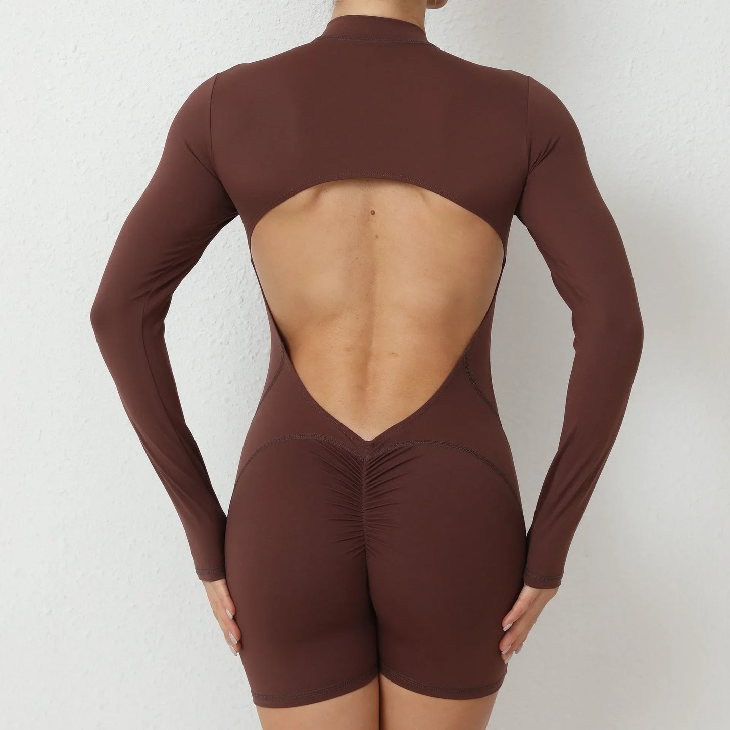 Seamless Yoga Zipper Jumpsuits Sports Fitness Beauty Back Hip-Lifting Long-Sleeved One-Piece Workout Gym Bodysuits for Women