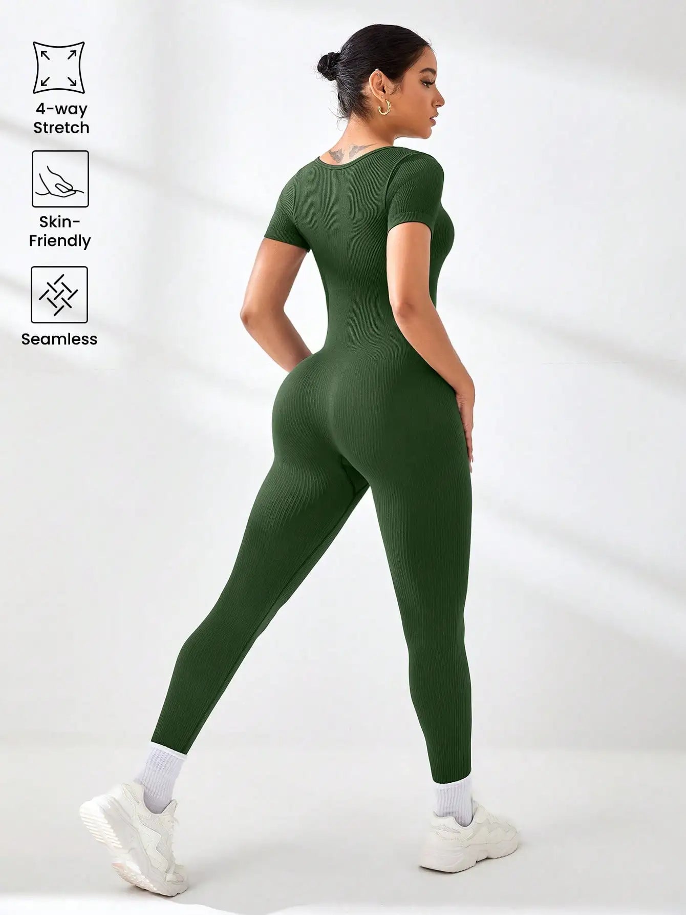 Women's Slimming Sexy Yoga Sports Jumpsuit Spring Summer Threaded Square Collar Lifting Buttocks Design Comfortable Active Wear