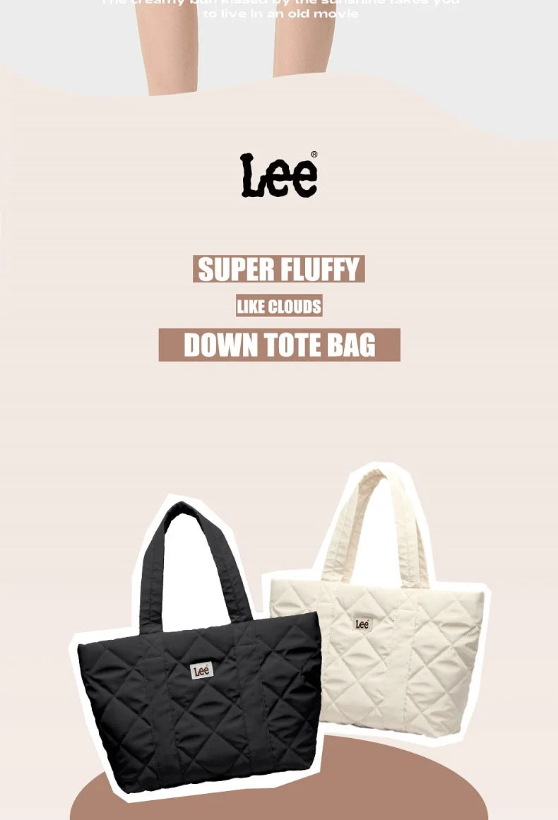 LEE Large Soft Puffer Bag Women Big Size College Students Laptop Book Quilted Tote Bag Lady Down-filled Shopping School Bags