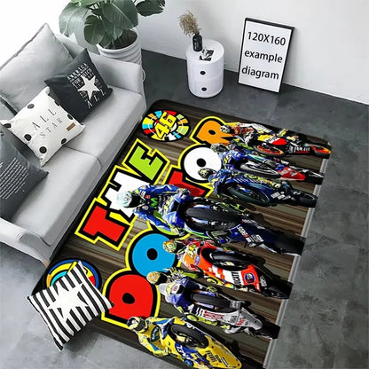 Motorcycle Racer The Doctor Carpet Mat Black Yellow Racing Track Living Room Rug with Number 46 Dynamic Design Home Decoration