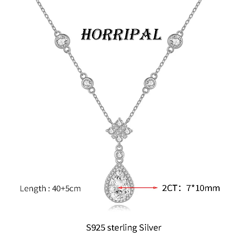 HORRIPAL D VVS1 Teardrop Moissanite Pendant Necklace for Women GRA 925 sterling Silver A Set Luxury Wedding Earring Fine Jewelry