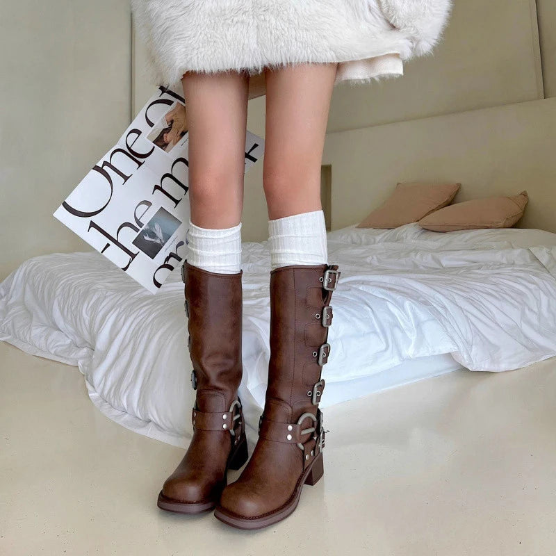Spring Knee Length Stockings for Women White Pile Socks Fashion GIrls JK Slimming Boots Sock Japanese Calf Socks Cotton Footwear