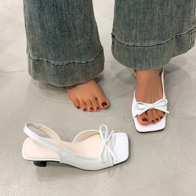 Women's Sandals Bow Elegant Fashion Shoes 2026 New Summer High Heels Slides Luxury Trend Open Toe Women Sandals Mujer Zapatos