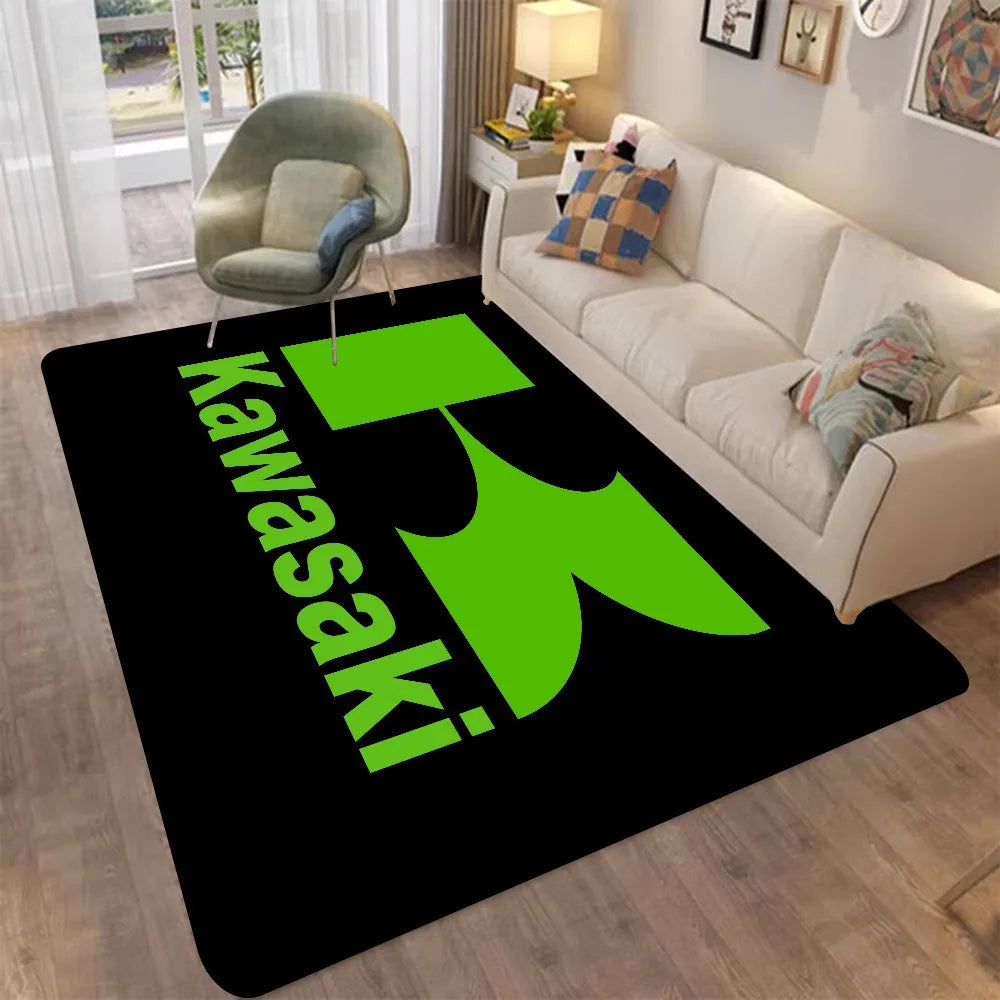 Kawasaki Motorcycle Printed Carpet Non-slip Carpet Carpets for Living Room or Bedroom Non-Slip Rug for Sofa or Kids' Area Decor