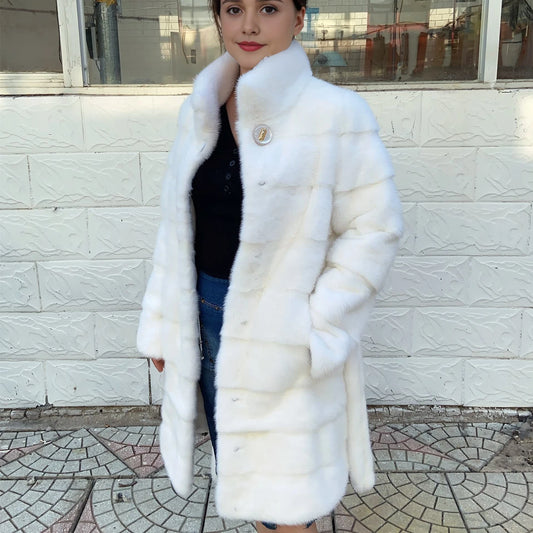 Fancy Rani Real Mink Fur Coat Natural White Women Winter Long Leather Jacket Luxury Female Clothes Mink Fur Coat Women Promotion