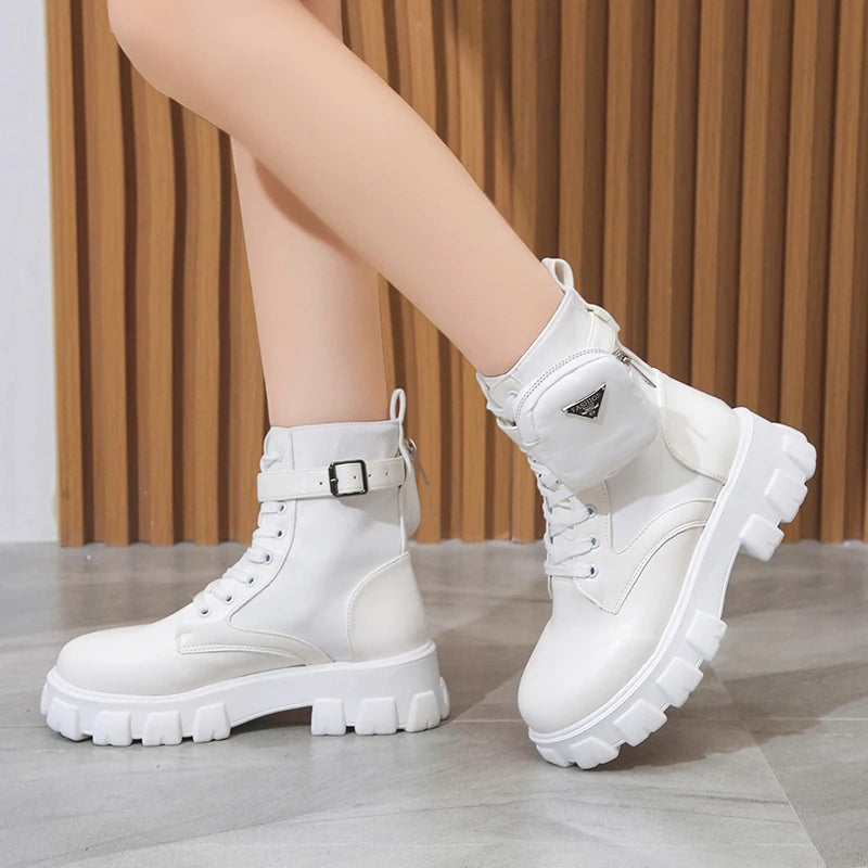 Platform New Women Boots Motorcycle Shoes Woman Leather Minimalist Classic Punk Female Goth Shoes Casual Boots Women Mary Jane