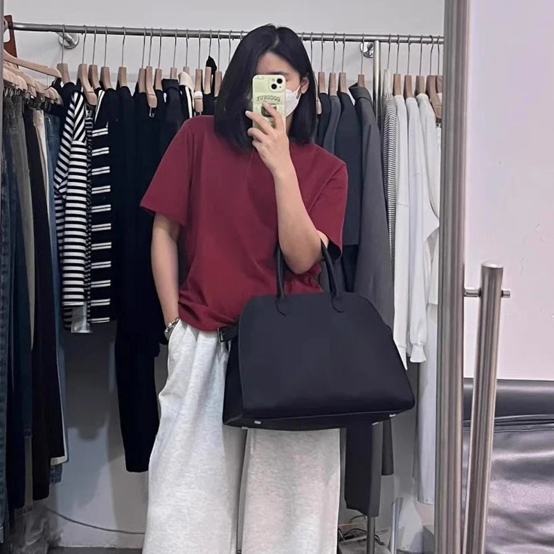 Genuine Leather The Tote Bags For Women Luxury Designer Handbag Purses 2024 New In First Layer Cowhide Large Top Handle Shoulder