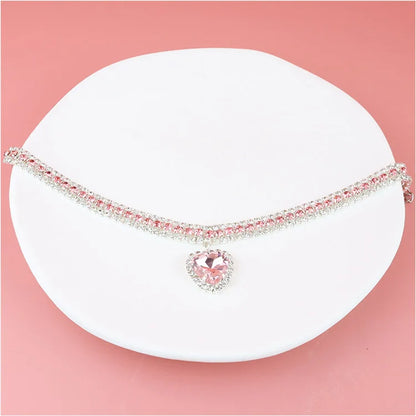 Cute Luxury Cat Collar Adjustable Cat Necklace Personalized Heart Pendant Rhinestone Kitten Puppy Collar Pet Grooming Accessorie