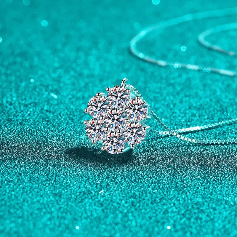 Luxu Flower Full 3/4/5mm D Color Moissanite Pendant Necklace for Woman Man 925 Silver GRA Certified 7-Stone Diamond Neck Chain