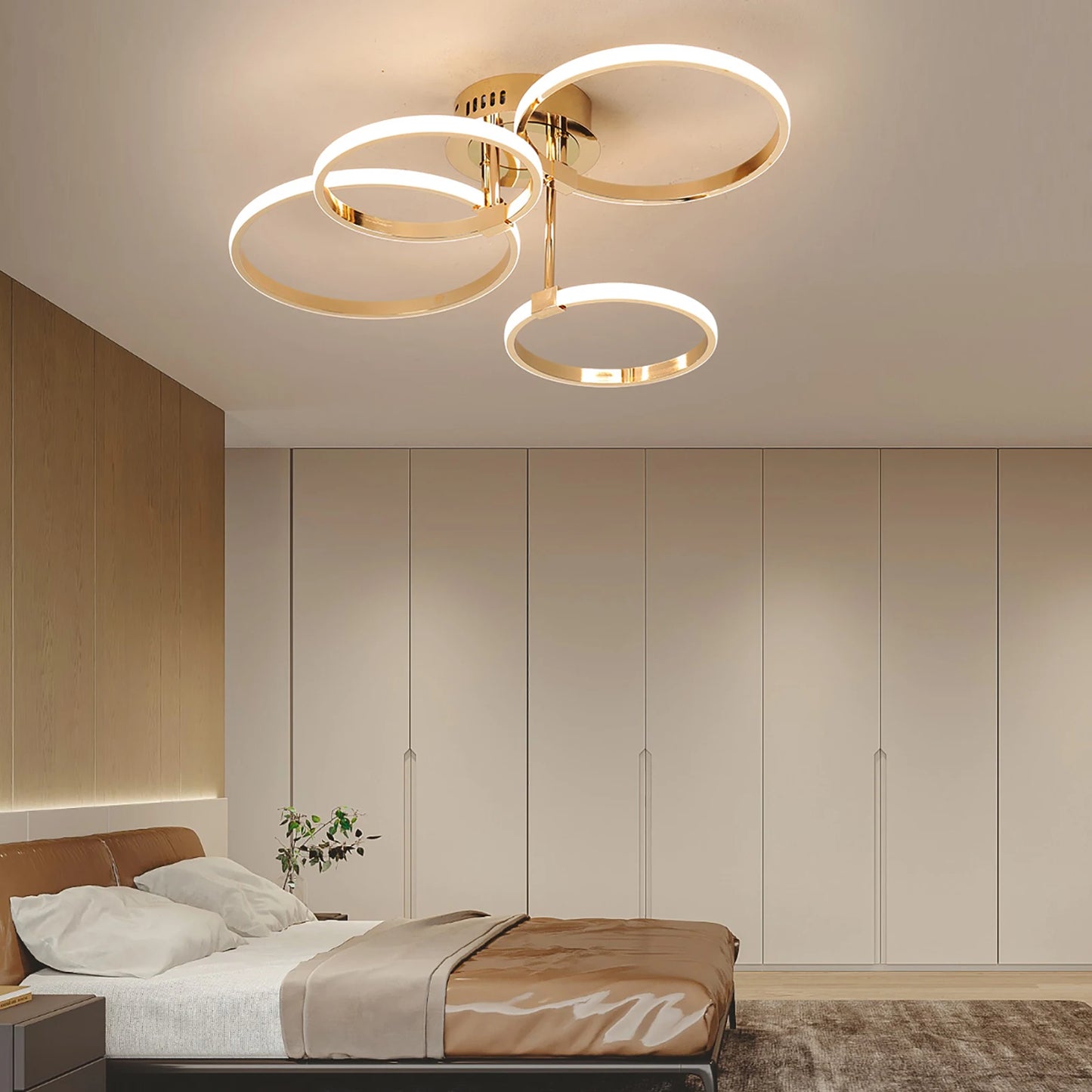Modern LED Ceiling Chandelier for Living Bedroom,Round Dimmable Ceiling Lamp,Gold/Chrome/Black Bedroom Ceiling Light Fixture