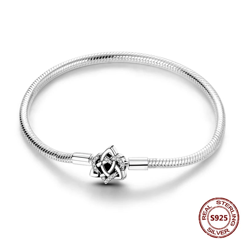 Silver 925 Bracelet Original Bracelets Colorful Zircon Heart Flower Cat Snake Chain For DIY Charms 17-20CM Luxury Jewelry Gifts