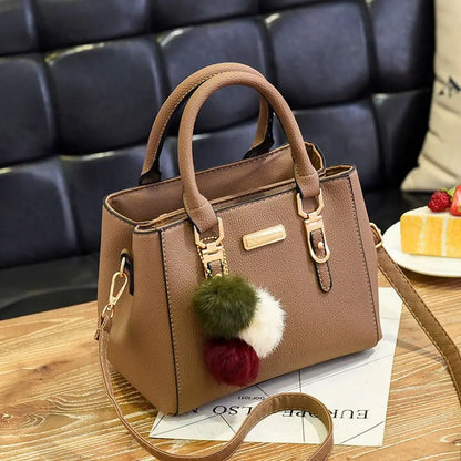 Simple Fashion Shoulder Bags PU Leather Solid Color Embossed Crossbody Bag Large Capacity with Pendant Female Messenger Bag