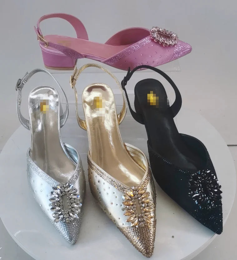 INSIGHTLINK Newest Golden Women High Heel with Bag Set Rhinestones Sandals Party Women's Shoes for Bridal Stiletto Luxury Pumps