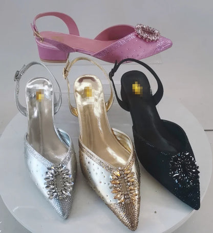 INSIGHTLINK Newest Golden Women High Heel with Bag Set Rhinestones Sandals Party Women's Shoes for Bridal Stiletto Luxury Pumps