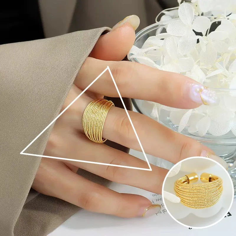 VENTFILLE 925 Sterling Silver Geometric Multilayer Round Bead Ring Female Fashion Punk Temperament Prevent Allergy Charm Jewelry
