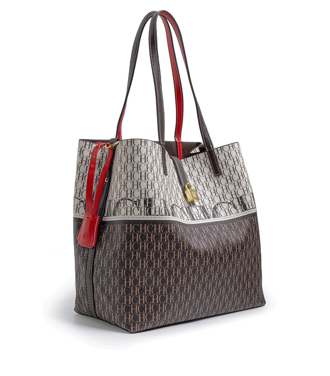 CH Tote Bag for Women Two Tone PU Leather Large Capacity Shoulder Handbag Luxury Ladies Commute Shopping Shopper Bag