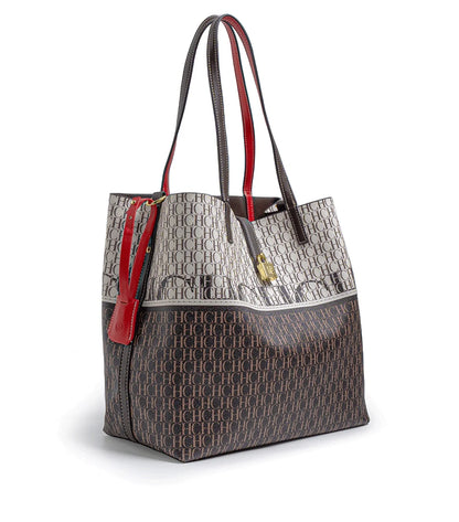 CH Tote Bag for Women Two Tone PU Leather Large Capacity Shoulder Handbag Luxury Ladies Commute Shopping Shopper Bag