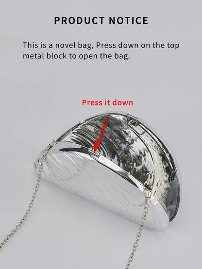 Retro Golden Silver Metal Large Shell Acrylic Bag New Banquet Party Hand All-Inclusive Women's Shoulder Crossbody Evening Bags