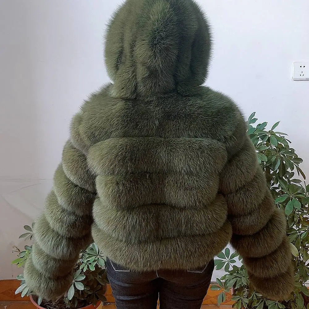 Fur Coat Women's Winter Coats Overcoat Female Fur Jackets For Women Long Sleeves Hood womans Real fur coats Real Fur Clothing