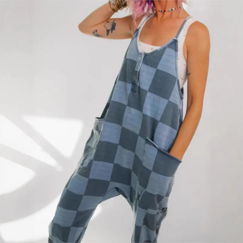 Sling Jumpsuits For Woman Printed Jumpsuit Lattice Loose Simple Style All-match Casual Commuting Street Wind Homewear Backless