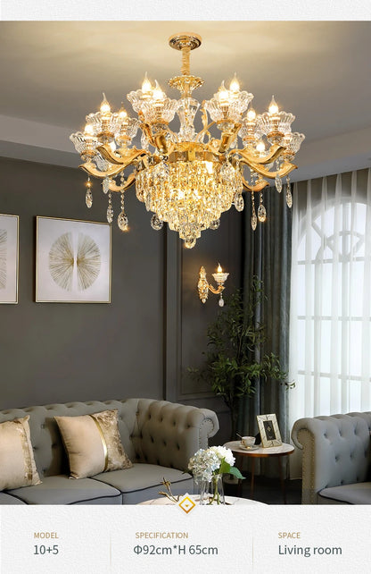European Style Pendant Lamp Living Room Lamp Crystal Luxurious Atmosphere French Style Restaurant Lamp Duplex Building Lights