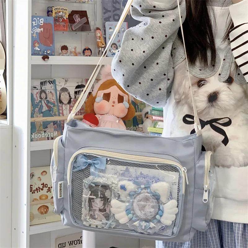 Trendy Transparent Crossbody Bag for Girls Large Capacity Shoulder Bags Fashionable School Style Texture and Versatile Ita Bag