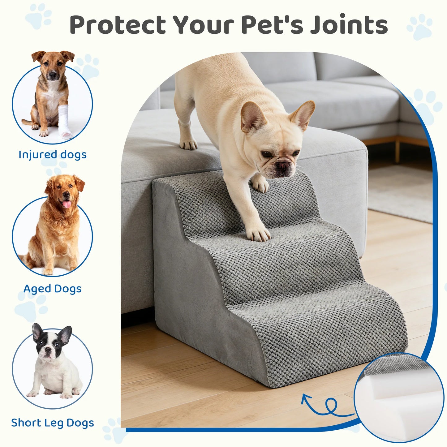 JHK 3-5 Step High-Density Foam Dog Stairs Ramp for Small Dogs Curved Pet Dog Steps Indoor Non-Slip Pet Ladder Ramp Stairs