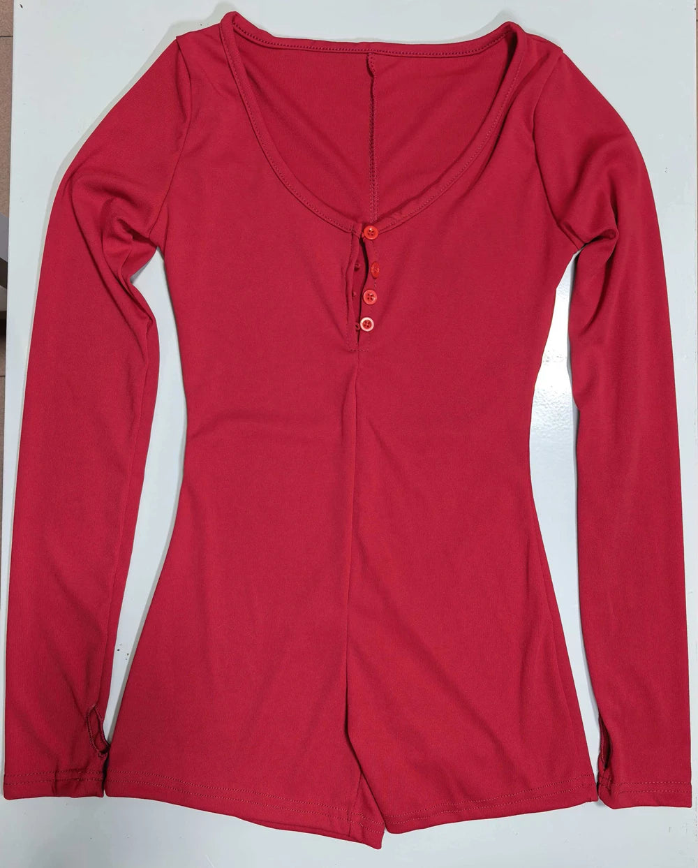 Women Yoga Playsuits Long Sleeve Buttons Jumpsuits Solid Color Slim Fit Stretch One Piece Short Romper Sexy Ladie Thumb Clasp