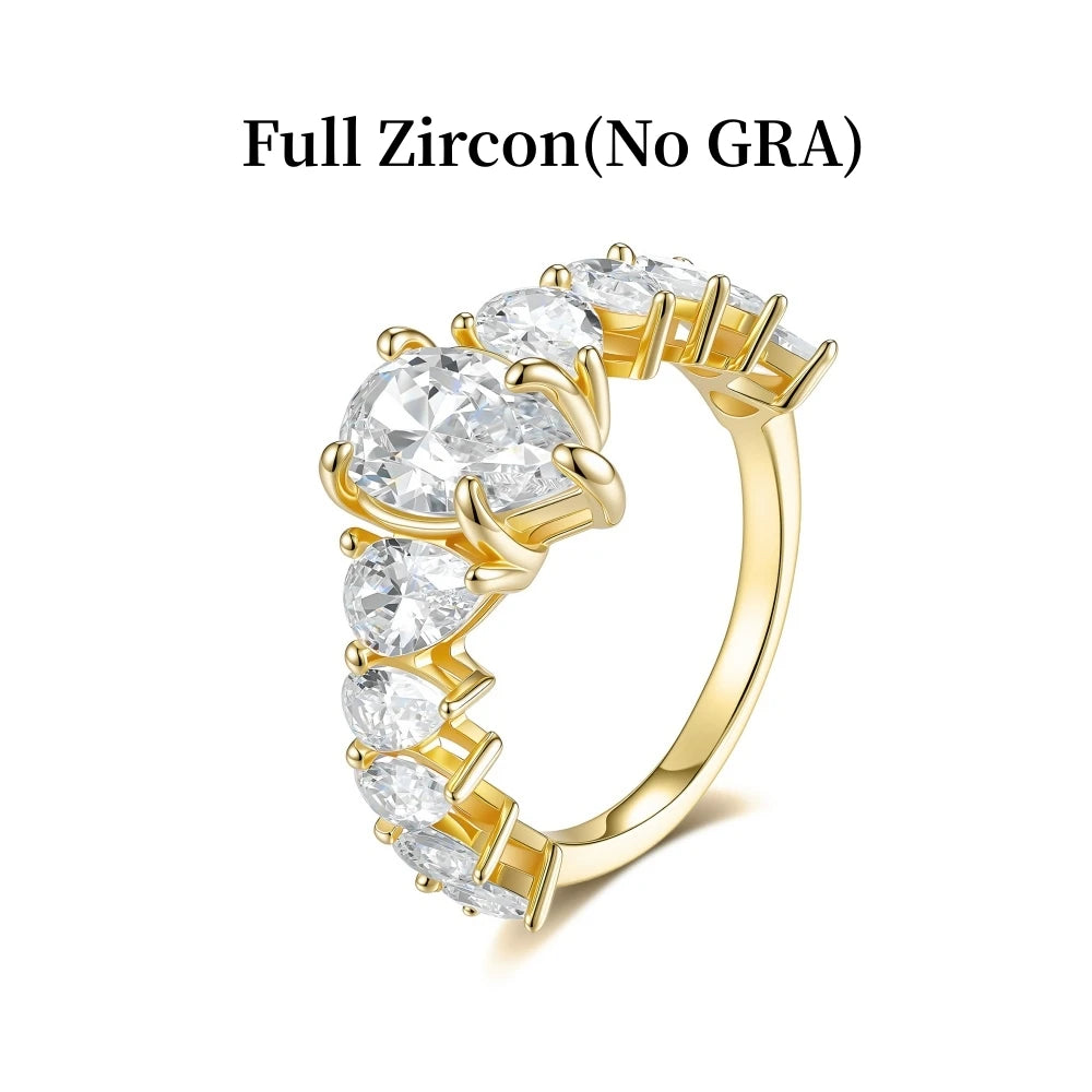 GXTRS 3CT Waterdrop Moissanite S925 Silver Rings For Women Men Sparkling Pear Cut Lab Diamond Wedding Row Band Fine Jewelry Gift
