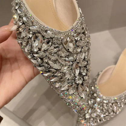 Luxury Rhinestone Sandals Women Slingback Slippers Female Fashions Low Heel Flip-flops Shiny Pointed Pumps Women Mules Slippers